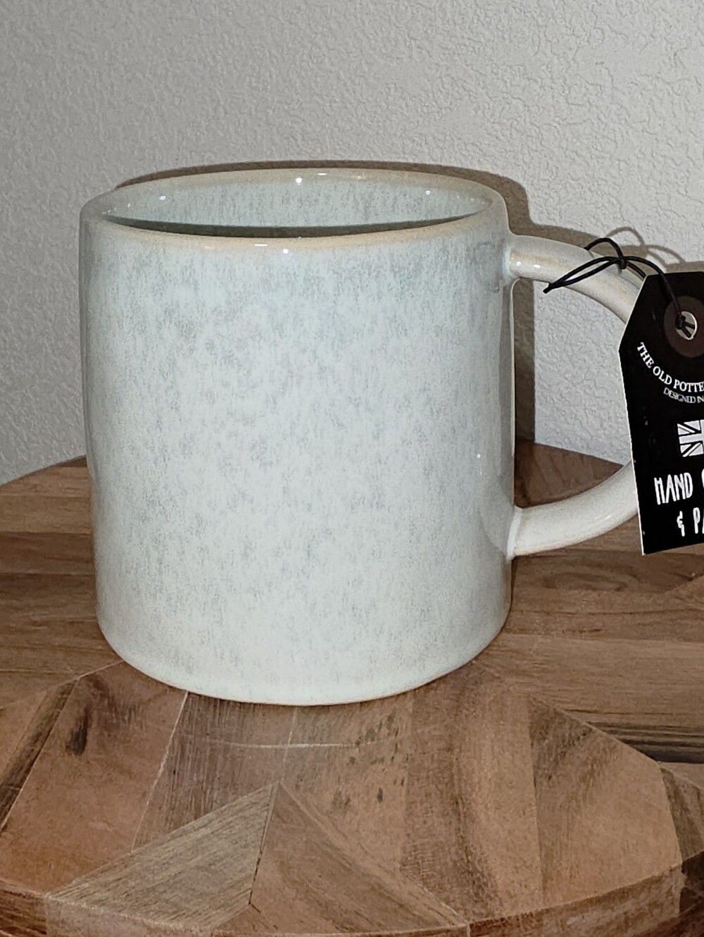 The Old Pottery Company Hand Crafted & Painted White Mint Ceramic Mug, Speckled